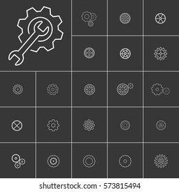Setting or gears icons set. White illustration isolated on gray background for graphic and web design.