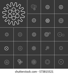 Setting or gears icons set. White illustration isolated on gray background for graphic and web design.