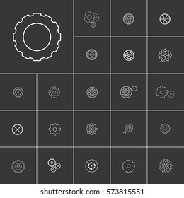 Setting or gears icons set. White illustration isolated on gray background for graphic and web design.