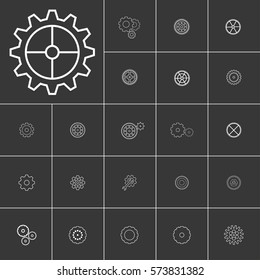 Setting or gears icons set. White illustration isolated on gray background for graphic and web design.