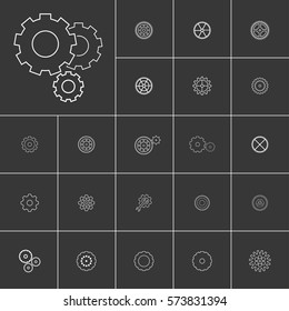 Setting or gears icons set. White illustration isolated on gray background for graphic and web design.