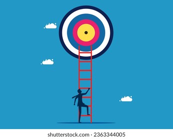 Setting goals to be successful. man climbs the stairs to the target 