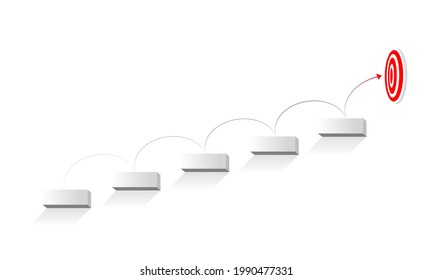 Setting Goals Or Growing The Business Concept.
Arrows Flew Towards The Target On The Steps,
Success Achievement Or Goal Business Motivation. Vector Illustration