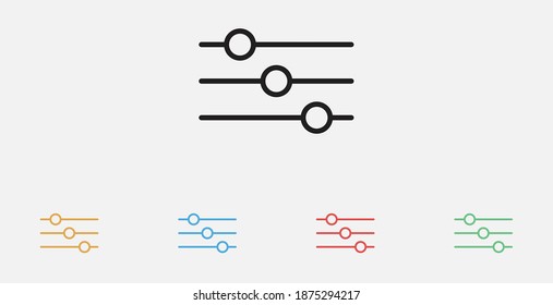 Setting icon. Adjustment icon. Balance button. Vector illustration icon. Filter icon. Set of colorful flat design icons