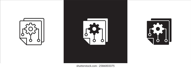 Setting icon. Artificial intelligent icons. Computing symbol. Symbol of program, electronic device, software, strategy. Vector stock illustration in thin line and solid design.