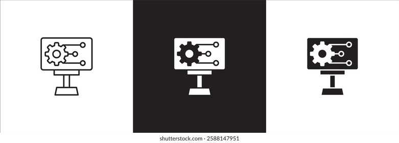 Setting icon. Artificial intelligent icons. Computing symbol. Symbol of program, electronic device, software, strategy. Vector stock illustration in thin line and solid design.