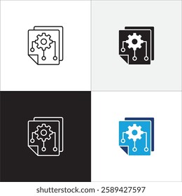 Setting icon. Artificial intelligent icons. Computing symbol. Symbol of program, electronic device, software, strategy. Vector stock illustration in thin line and solid design.