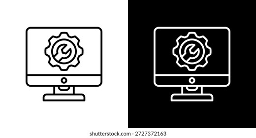 Icono de configuración de contorno en blanco y negro.