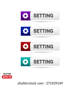 Setting Icon Button. Abstract beautiful text button with icon. Purple Button, Blue Button, Red Button, Green Button, Turquoise button. web design element. Call to action gray icon button