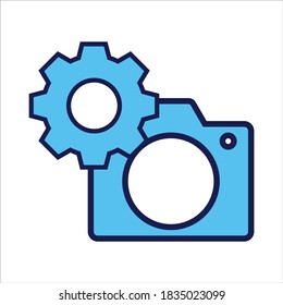 setting icon. setting with camera symbol. Concept of camera setting / multimedia . Vector illustration, vector icon concept.