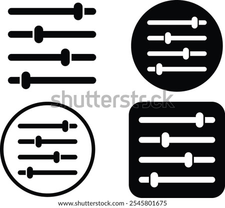 setting icon, cog gear or filter icon set. Custom filter button. Adjustment settings slider icon symbol. control panel slide sign.