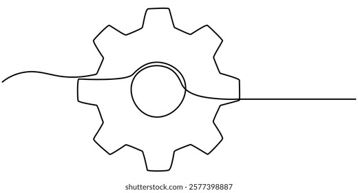 Setting icon continuous one line drawing vector illustration, Continuous one line drawing of Setting icon isolated on white background outline vector illustration, machine wheel gears pro vector.