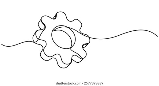 Setting icon continuous one line drawing vector illustration, Continuous one line drawing of Setting icon isolated on white background outline vector illustration, machine wheel gears pro vector.