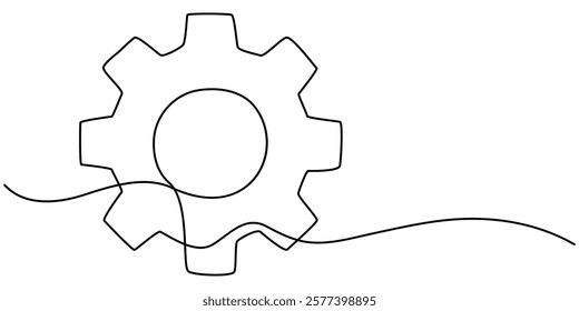 Setting icon continuous one line drawing vector illustration, Continuous one line drawing of Setting icon isolated on white background outline vector illustration, machine wheel gears pro vector.