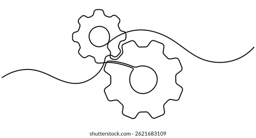 Configurando ícone contínuo uma linha desenho vetor ilustração. Uma única linha contínua de chave de fenda e chave inglesa. Desenho contínuo de uma linha da máquina. Traçado editável. 