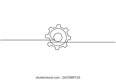 Setting icon continuous one line drawing vector illustration, One line drawing background. Single line gear icon. Vector illustration.