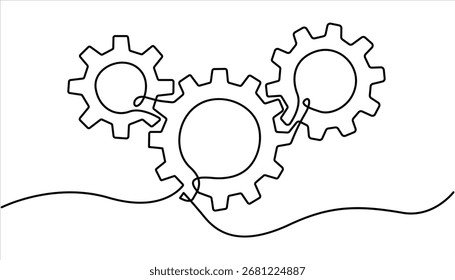 Setting icon continuous one line drawing vector illustration, Gears wheel symbol technology, continuous one line drawing, moving cog gears for business teamwork concept. machine wheel gears pro vector