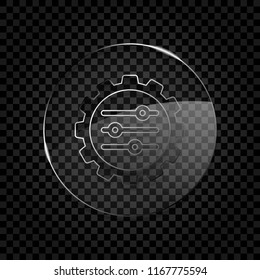 setting icon in gear. Icon in circle glass bubble on dark transparent grid. Glass style