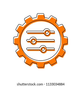 setting icon in gear. Isolated icon consisting of black thin contour and orange moved filling on different layers. White background