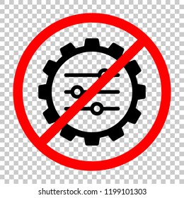 setting icon in gear. Not allowed, black object in red warning sign with transparent background