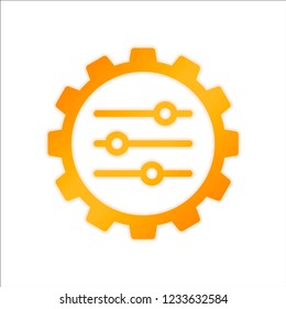 setting icon in gear. Orange sign with low light on white background