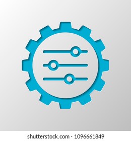 setting icon in gear. Paper design. Cutted symbol with shadow