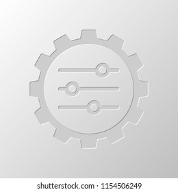 setting icon in gear. Paper design. Cutted symbol. Pitted style