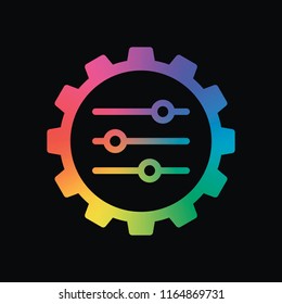 setting icon in gear. Rainbow color and dark background