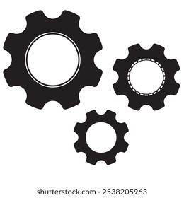 Setting icon or gear icon set in black color. wheel, cogwheel  or gear wheel icon set on white background. Cog settings sign and symbol. Vector illustration.
