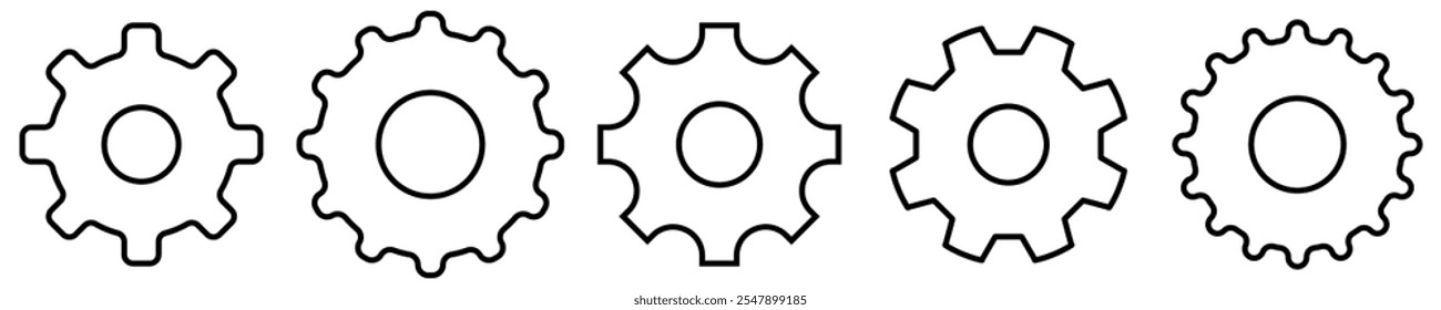 Setting icon, gear icon, Gear icon set. Gear Settings symbol, cogwheel. Outline cogwheel mechanism symbol.