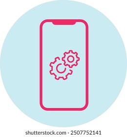 Setting icon inside the phone with blue circle - fully editable eps format