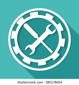 Setting icon on white circle with a long shadow