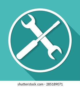 Setting icon on white circle with a long shadow