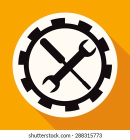 Setting icon on white circle with a long shadow