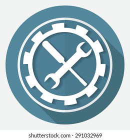 Setting icon on white circle with a long shadow