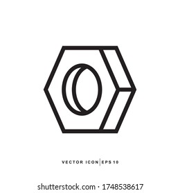 Icono de configuración - Estilo de diseño moderno de tuerca hexagonal negra de contorno, símbolo del vector de trazo de línea plana