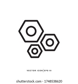 Setting Icon - Outline Black Hex Nut Thin Icon Modern Design Style, Flat Line Stroke Vector Symbol