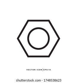 Setting Icon - Outline Black Hex Nut Thin Icon Modern Design Style, Flat Line Stroke Vector Symbol