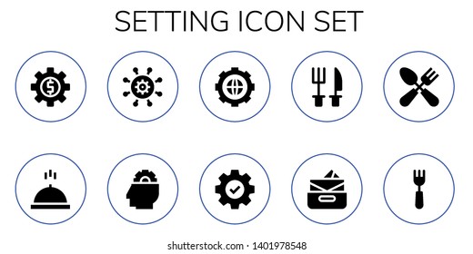 setting icon set. 10 filled setting icons.  Collection Of - Settings, Meal, Setting, Cutlery, Inbox, Fork