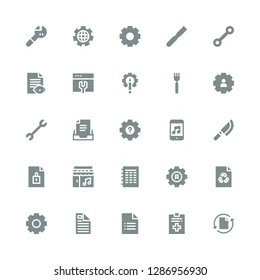 setting icon set. Collection of 25 filled setting icons included File, Settings, Music, Knife, Inbox, Wrench, Fork