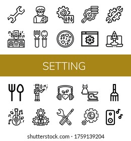 setting icon set. Collection of Wrench, DJ, Editor, Cutlery, Setting, Music, Optimization, Settings, Configuration, Musical, Knife, Fork icons