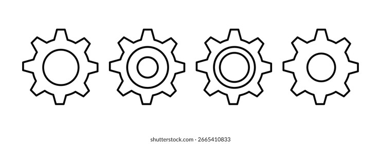 Conjunto de iconos de configuración. icono de engranaje. Conjunto de iconos de rueda dentada. Perfecto para Diseño web, interfaces App, infografías e ilustraciones industriales.