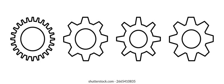 Conjunto de iconos de configuración. icono de engranaje. Conjunto de iconos de rueda dentada. Perfecto para Diseño web, interfaces App, infografías e ilustraciones industriales.