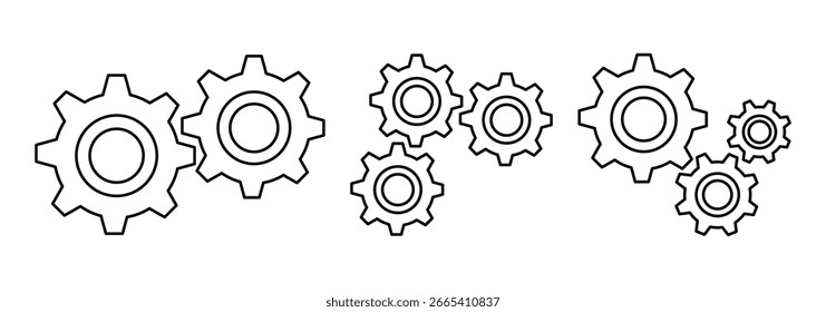 Conjunto de iconos de configuración. icono de engranaje. Conjunto de iconos de rueda dentada. Perfecto para Diseño web, interfaces App, infografías e ilustraciones industriales.