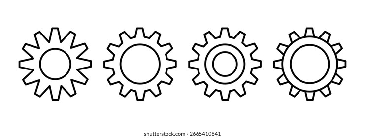 Conjunto de iconos de configuración. icono de engranaje. Conjunto de iconos de rueda dentada. Perfecto para Diseño web, interfaces App, infografías e ilustraciones industriales.
