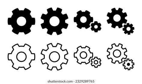 establecer la ilustración de conjunto de iconos. Símbolo y signo de configuración de código. Signo de engranaje