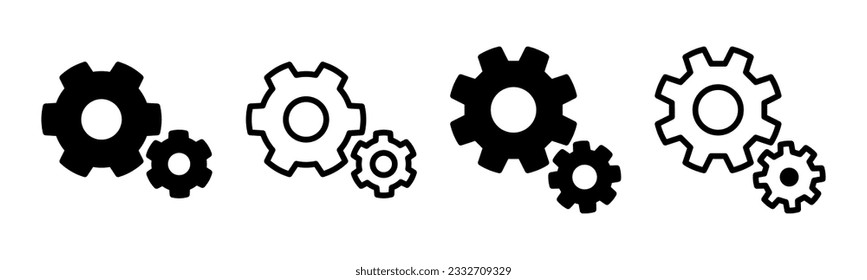Einstellung Icon Set Illustration. Zeichen und Symbol für die Cog-Einstellungen. Zahnradzeichen