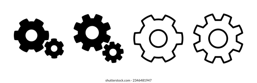 establecer la ilustración de conjunto de iconos. Símbolo y signo de configuración de código. Signo de engranaje