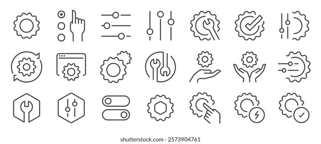 Setting icon set. It included contexts such as setup, config, configuration, option and more. Editable Vector Stroke.
