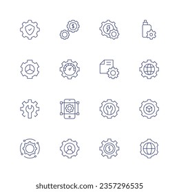 Setting icon set. Thin line icon. Editable stroke. Containing settings, setting, gear, user, cogwheel.